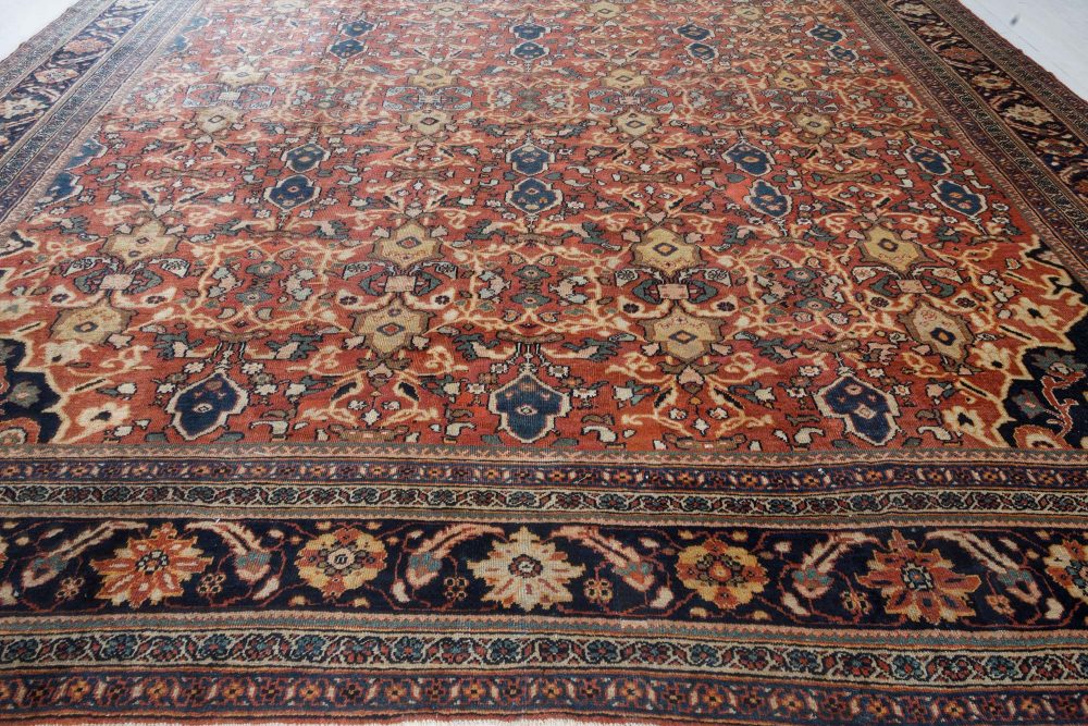 Antique Botanic Rust Background Persian Sultanabad Handmade Wool Rug BB7379