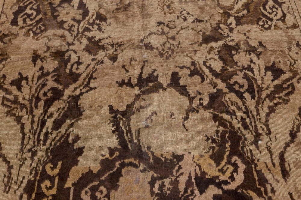 Russian Karabagh Botanic Beige Chocolate Brown Hand Knotted Wool Rug BB7385