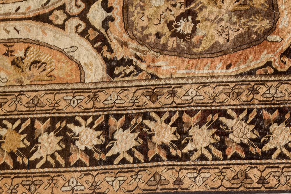 Caucasian Karabagh Beige and Brown Hand Knotted Wool Carpet BB7387