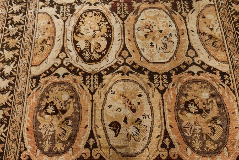 Caucasian Karabagh Beige and Brown Hand Knotted Wool Carpet BB7387