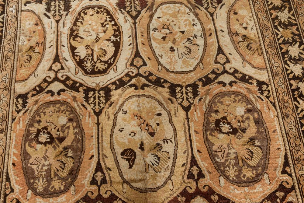 Caucasian Karabagh Beige and Brown Hand Knotted Wool Carpet BB7387