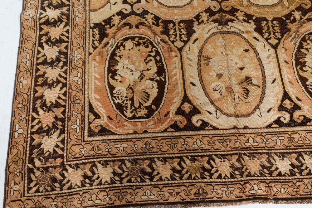 Caucasian Karabagh Beige and Brown Hand Knotted Wool Carpet BB7387