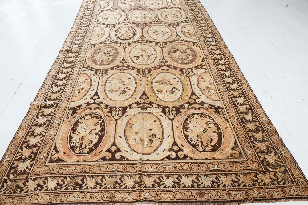Caucasian Karabagh Beige and Brown Hand Knotted Wool Carpet BB7387