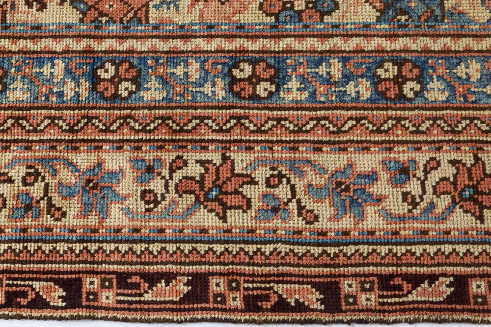 Authentic 1900s Turkish Oushak Botanic Blue, Beige, Pink Handmade Wool Carpet BB7394