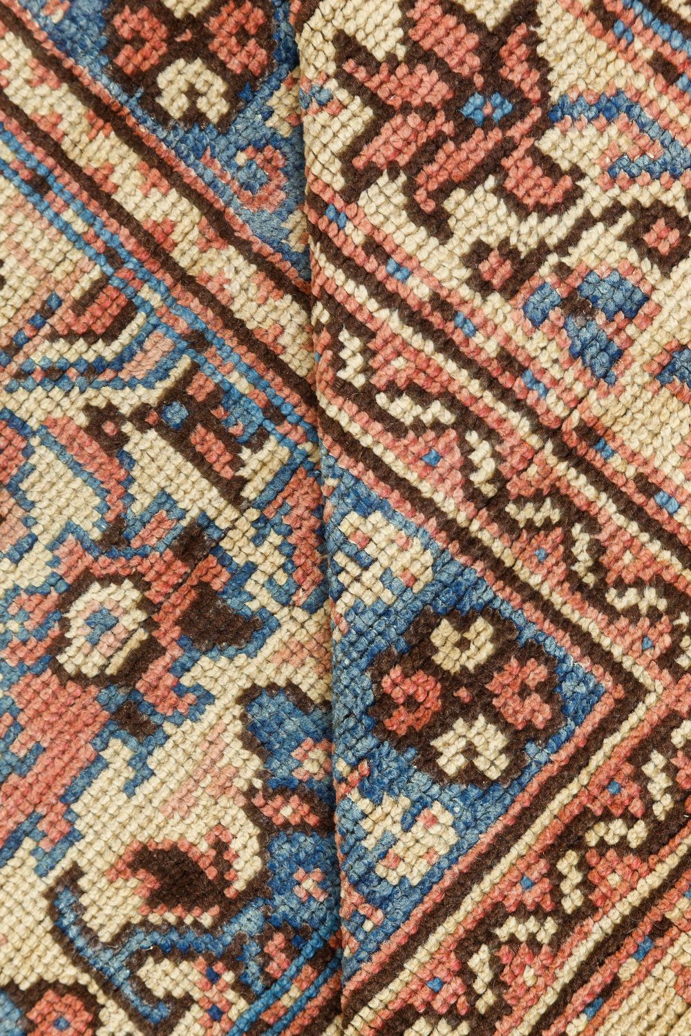 Authentic 1900s Turkish Oushak Botanic Blue, Beige, Pink Handmade Wool Carpet BB7394