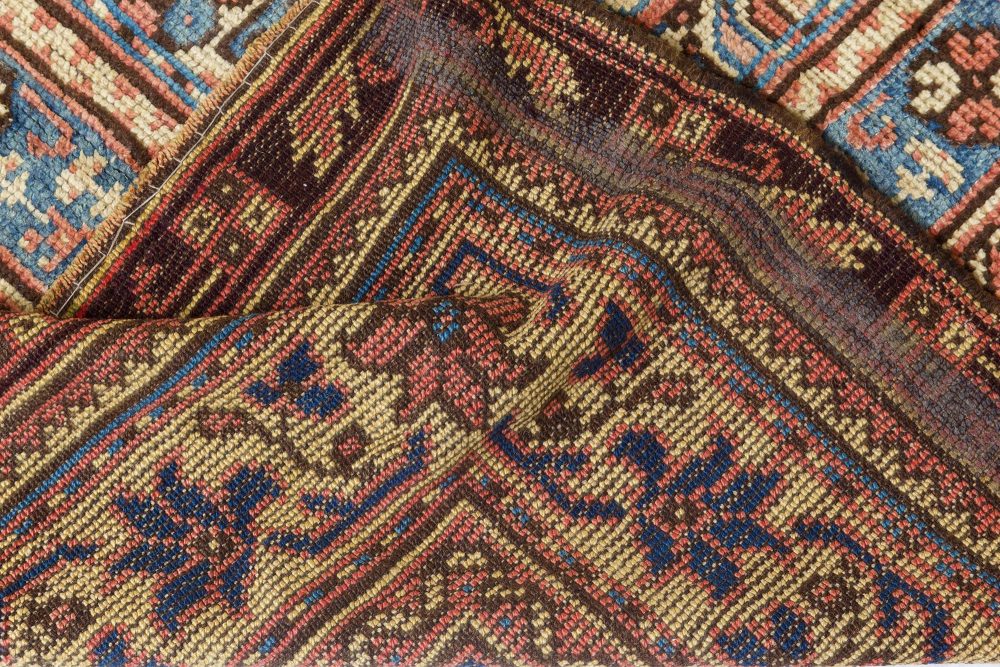 Authentic 1900s Turkish Oushak Botanic Blue, Beige, Pink Handmade Wool Carpet BB7394