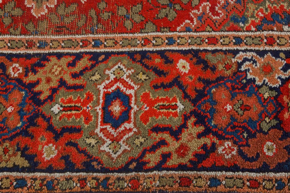 Antique Axminster Botanic Red, Blue and Beige Handwoven Wool Rug BB7403