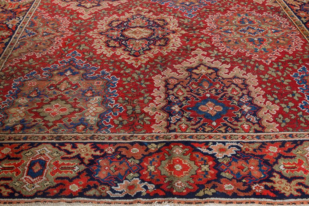 Antique Axminster Botanic Red, Blue and Beige Handwoven Wool Rug BB7403