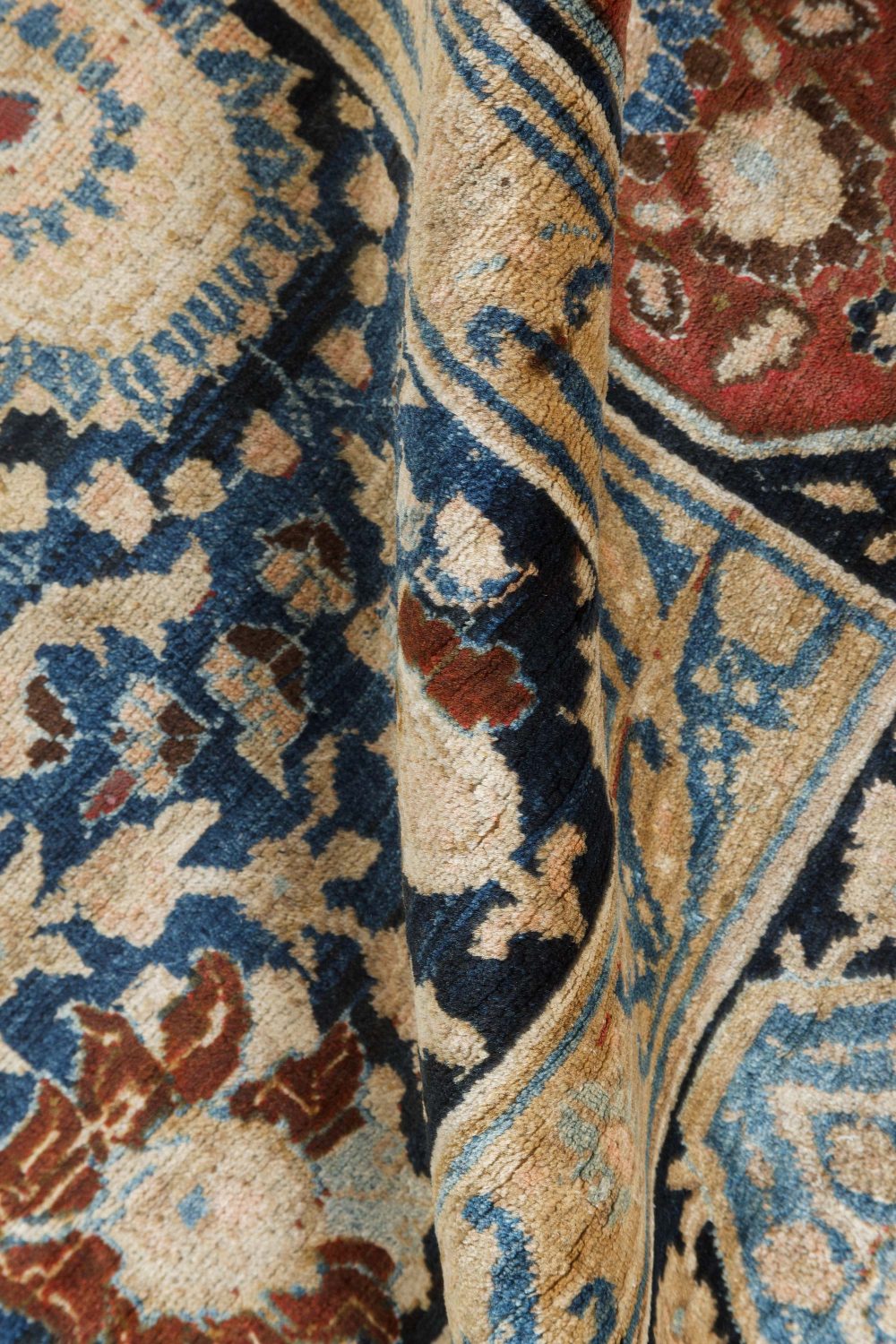 Antique Persian Tabriz Botanic Blue Red Beige Handmade Wool Carpet BB7404