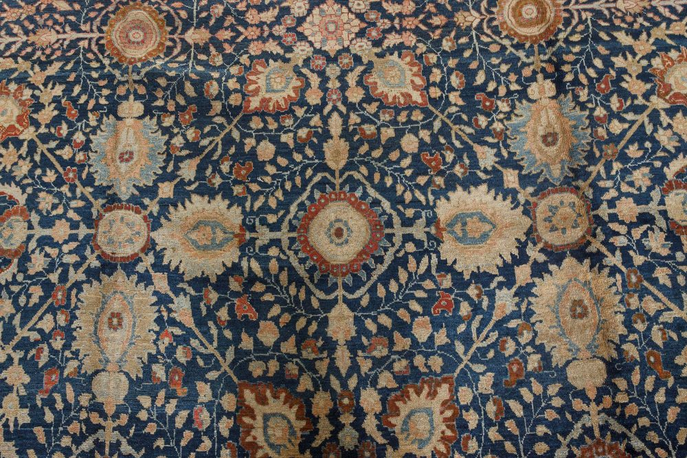 Antique Persian Tabriz Botanic Blue Red Beige Handmade Wool Carpet BB7404