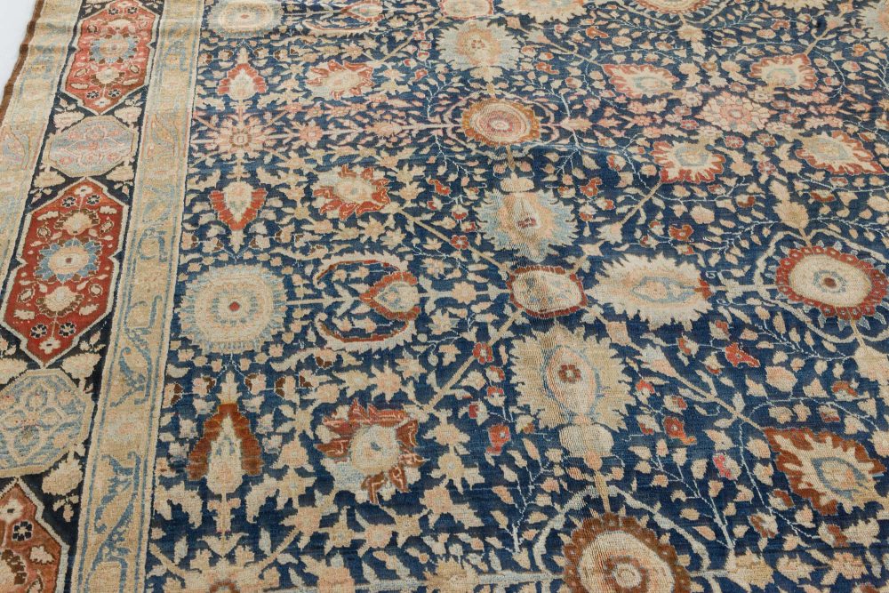 Antique Persian Tabriz Botanic Blue Red Beige Handmade Wool Carpet BB7404