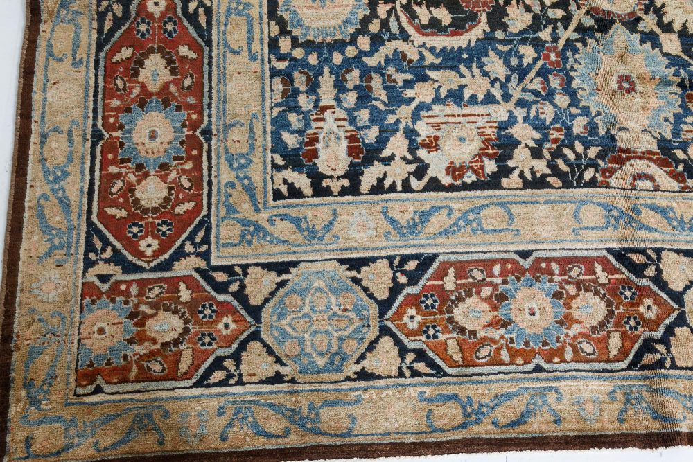 Antique Persian Tabriz Botanic Blue Red Beige Handmade Wool Carpet BB7404