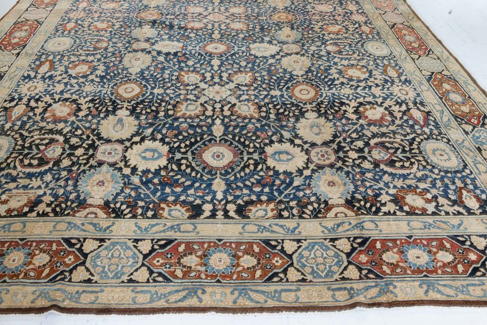 Antique Persian Tabriz Botanic Blue Red Beige Handmade Wool Carpet BB7404