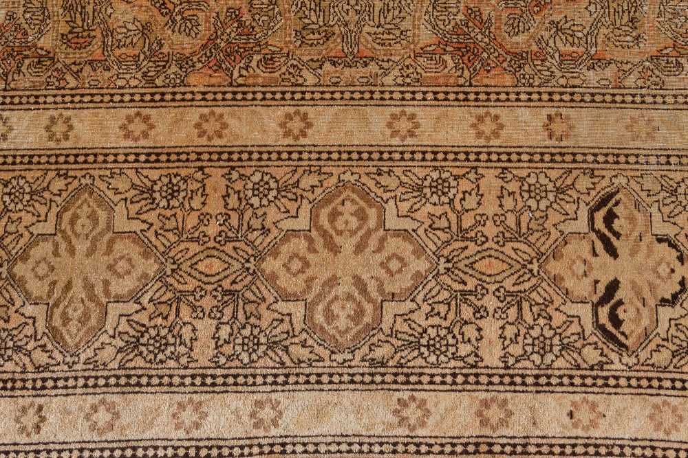 Authentic 19th Century Indian Amritsar Beige Brown Handmade Wool Rug BB7405