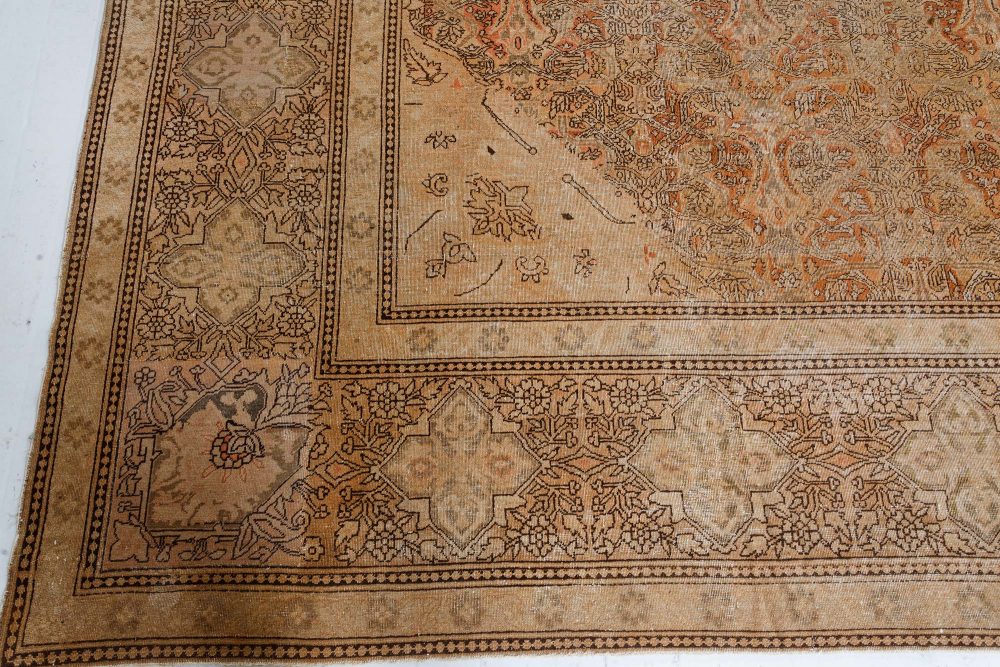 Authentic 19th Century Indian Amritsar Beige Brown Handmade Wool Rug BB7405