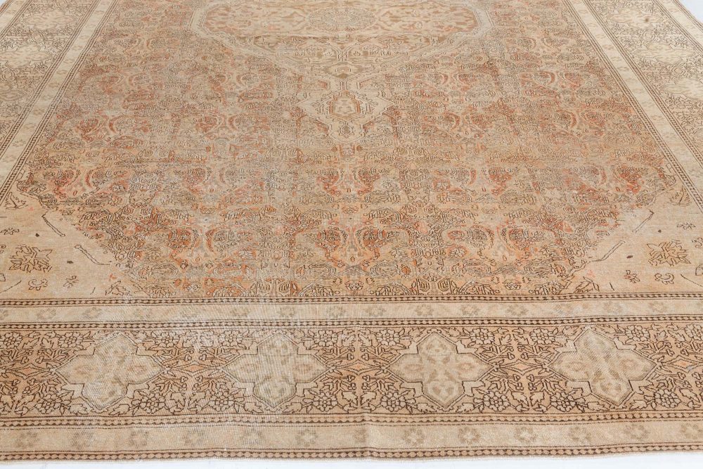 Authentic 19th Century Indian Amritsar Beige Brown Handmade Wool Rug BB7405