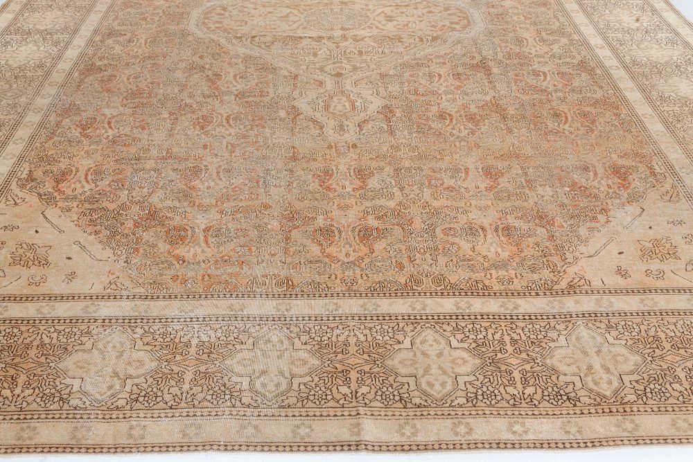 Authentic 19th Century Indian Amritsar Beige Brown Handmade Wool Rug BB7405