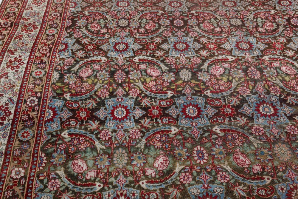 Antique Persian Tabriz Botanic Handmade Wool Rug BB7406