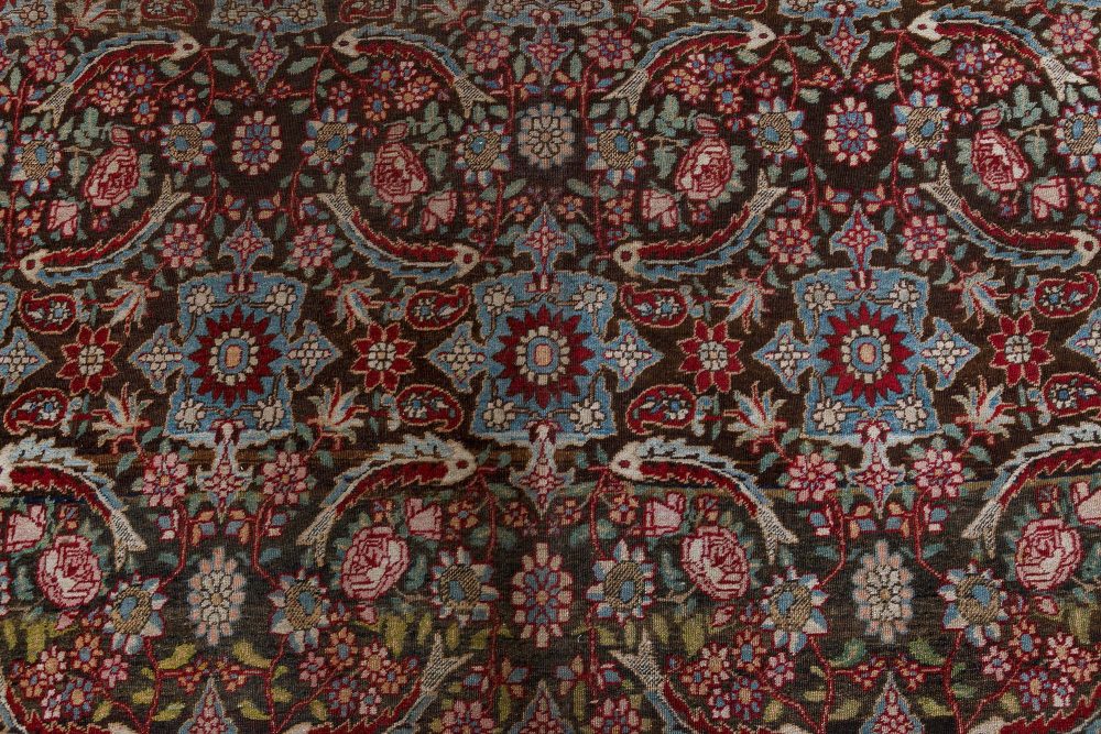 Antique Persian Tabriz Botanic Handmade Wool Rug BB7406