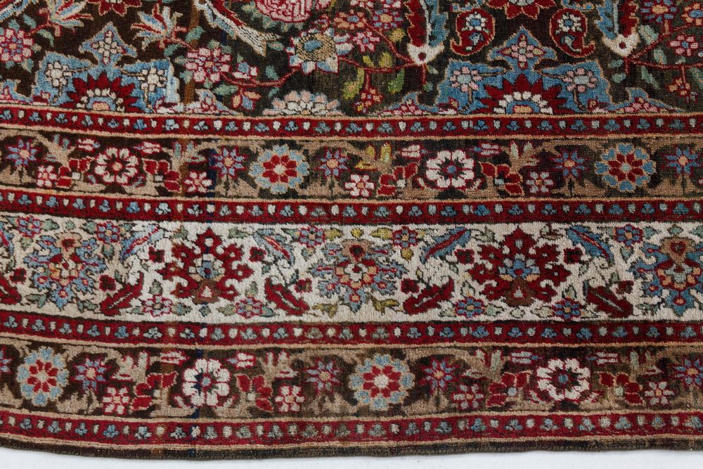 Antique Persian Tabriz Botanic Handmade Wool Rug BB7406