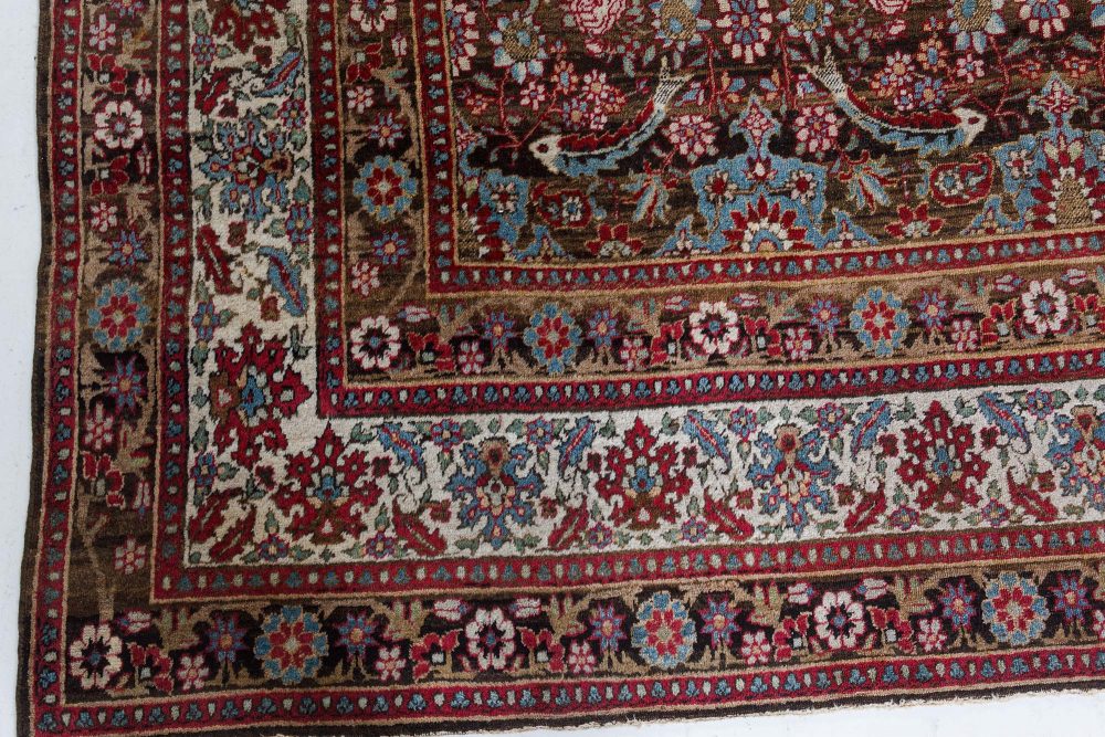 Antique Persian Tabriz Botanic Handmade Wool Rug BB7406