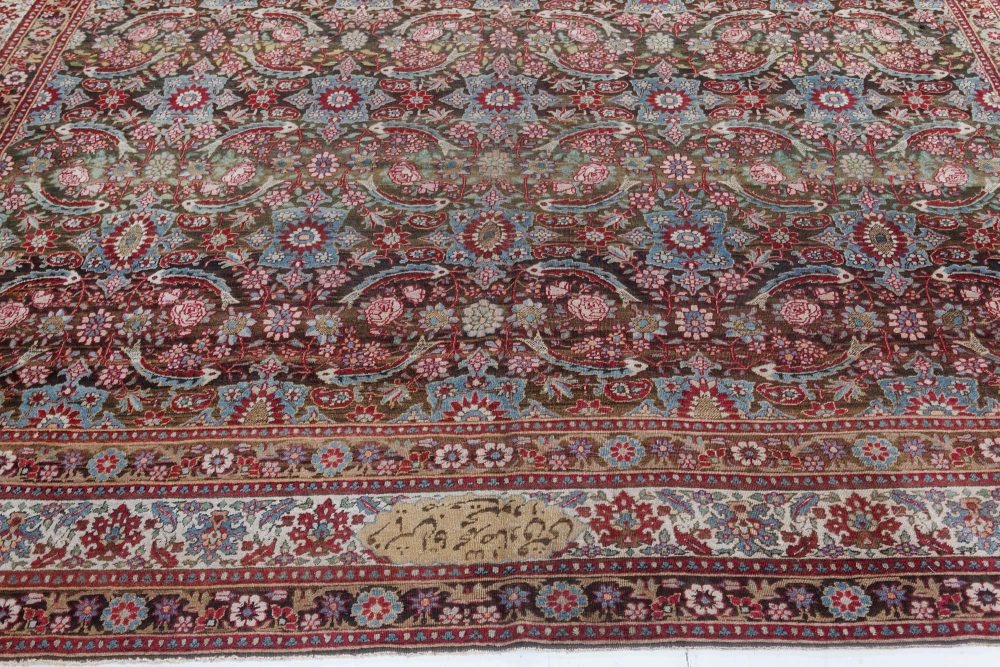 Antique Persian Tabriz Botanic Handmade Wool Rug BB7406