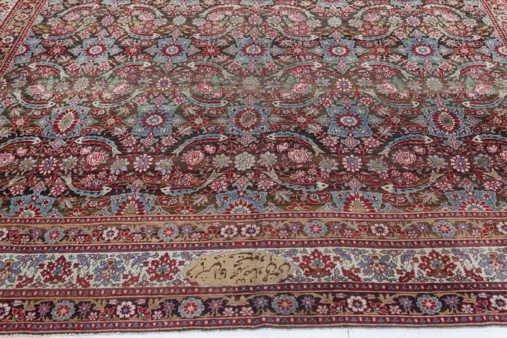 Antique Persian Tabriz Botanic Handmade Wool Rug BB7406