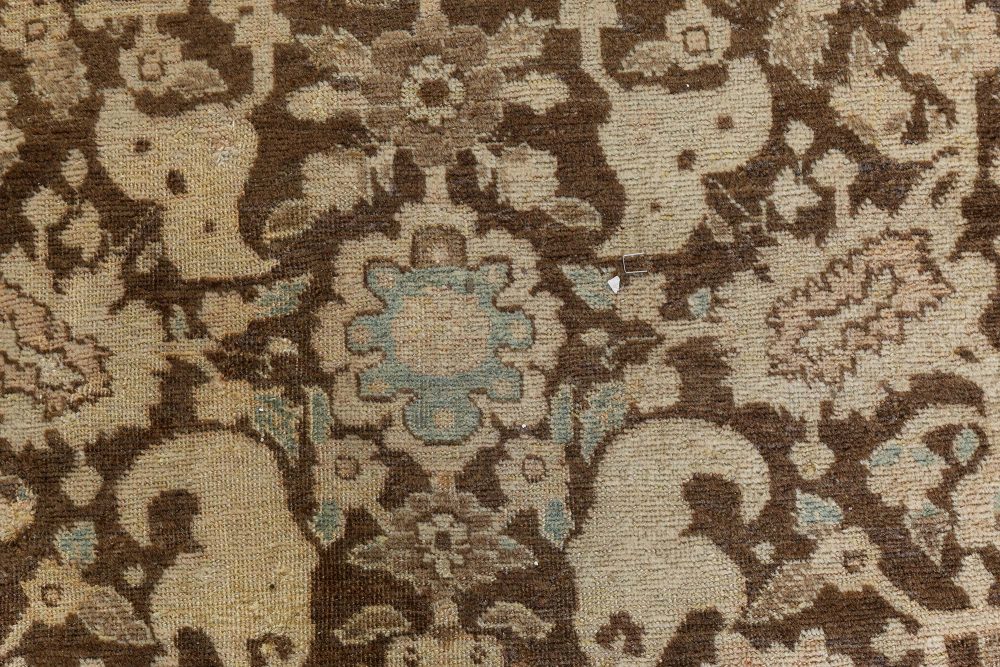 Antique Persian Tabriz Brown Handmade Wool Rug BB7408