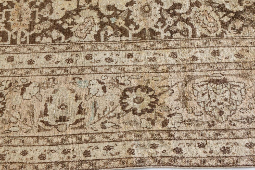 Antique Persian Tabriz Brown Handmade Wool Rug BB7408