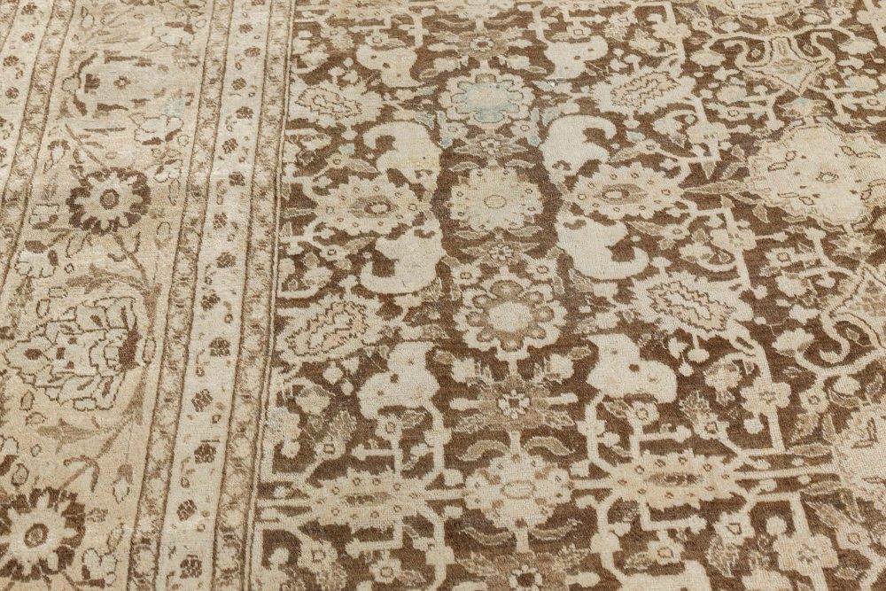 Antique Persian Tabriz Brown Handmade Wool Rug BB7408