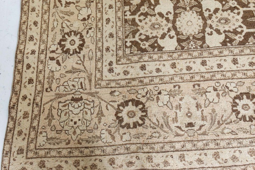 Antique Persian Tabriz Brown Handmade Wool Rug BB7408