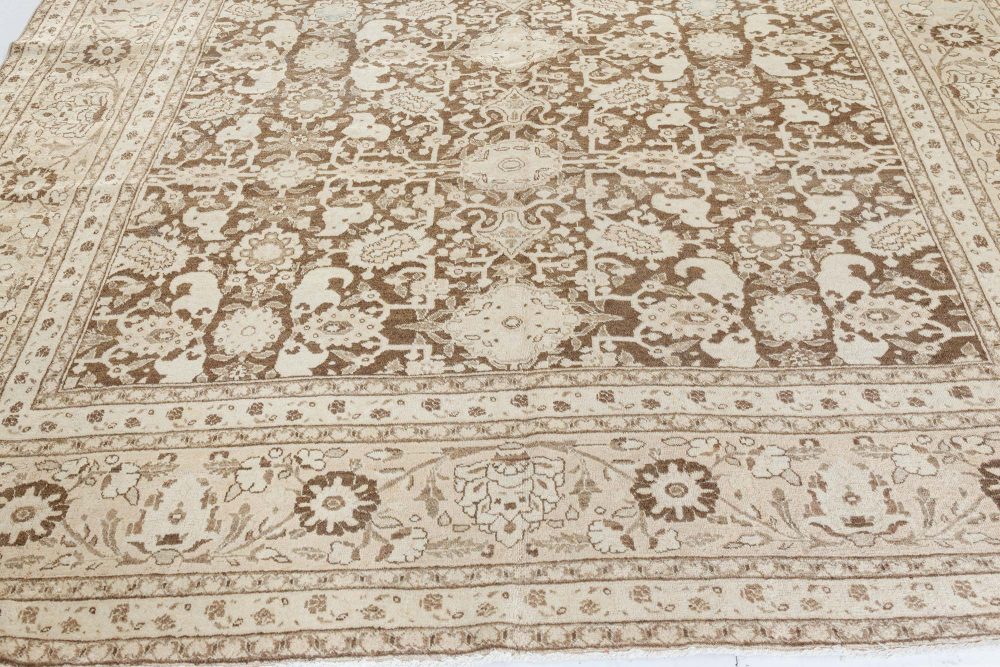 Antique Persian Tabriz Brown Handmade Wool Rug BB7408