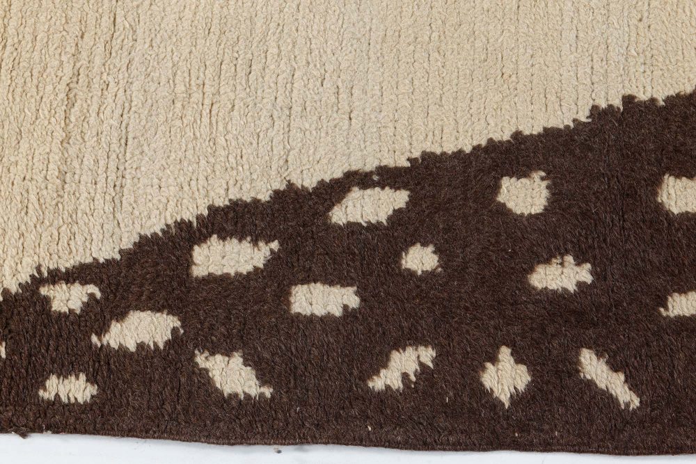 Vintage Art Deco Beige and Brown Hand Knotted Wool Rug BB7409