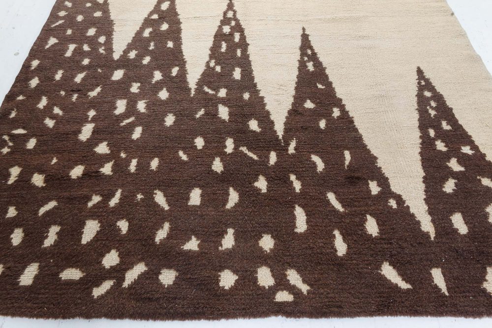 Vintage Art Deco Beige and Brown Hand Knotted Wool Rug BB7409