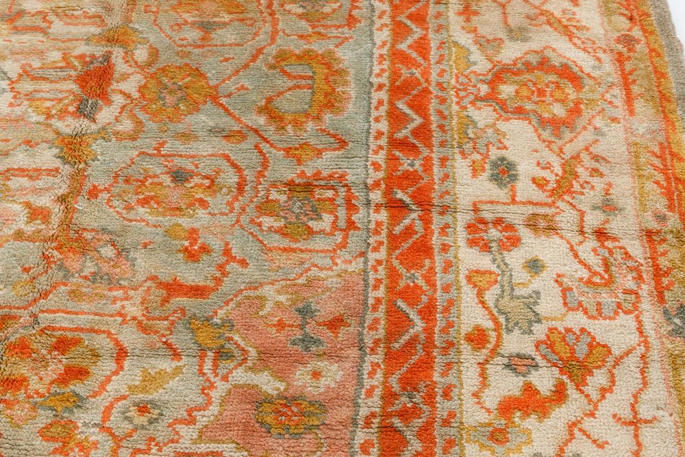 Antique Turkish Oushak Botanic Handmade Wool Carpet BB7414