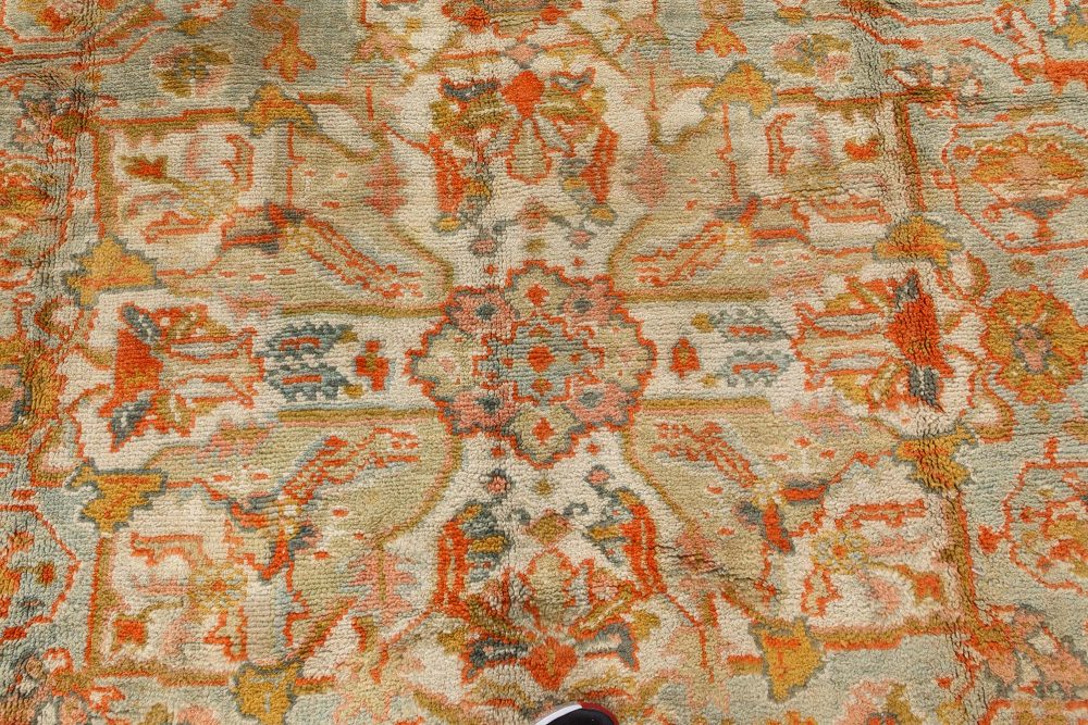 Antique Turkish Oushak Botanic Handmade Wool Carpet BB7414