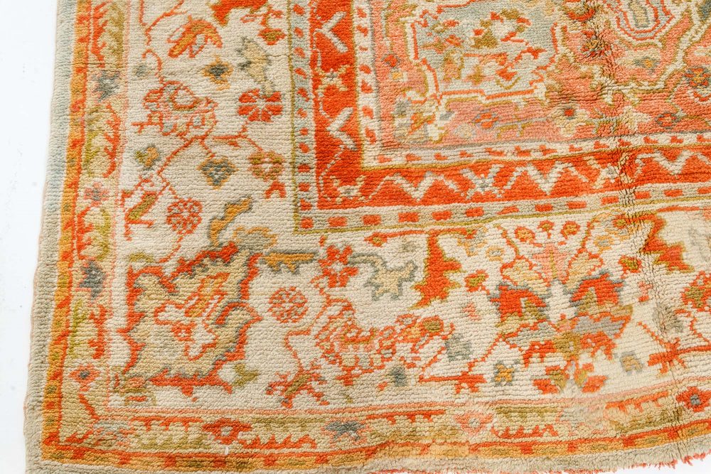 Antique Turkish Oushak Botanic Handmade Wool Carpet BB7414