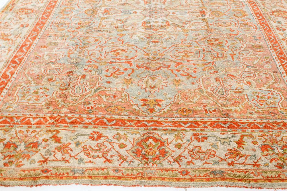 Antique Turkish Oushak Botanic Handmade Wool Carpet BB7414