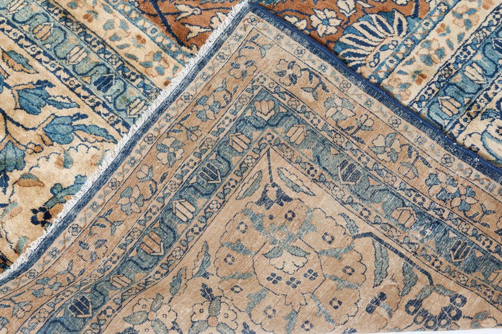 Antique Persian Kirman Rug in Blue Beige Brown BB7418