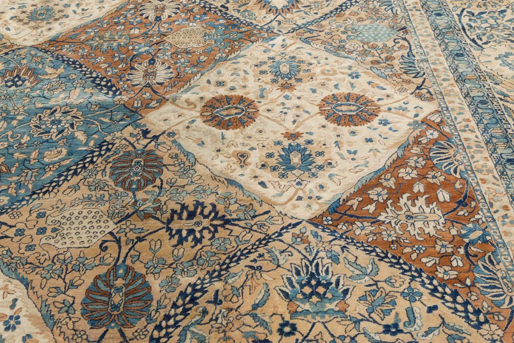 Antique Persian Kirman Rug in Blue Beige Brown BB7418