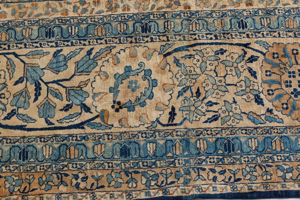 Antique Persian Kirman Rug in Blue Beige Brown BB7418