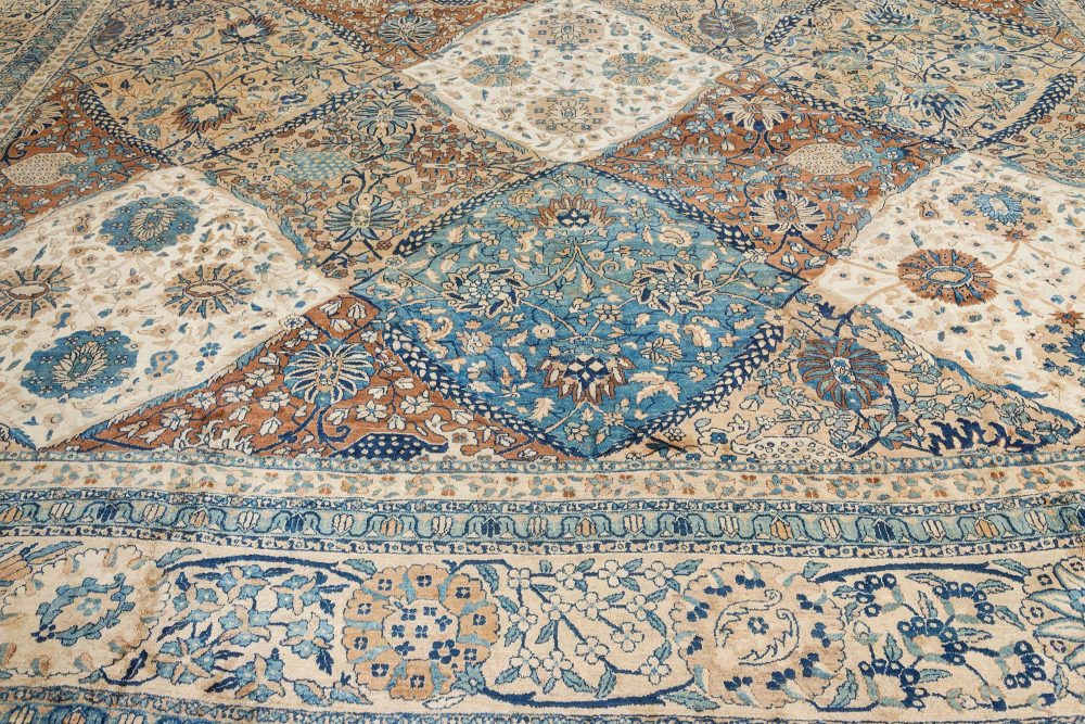 Antique Persian Kirman Rug in Blue Beige Brown BB7418