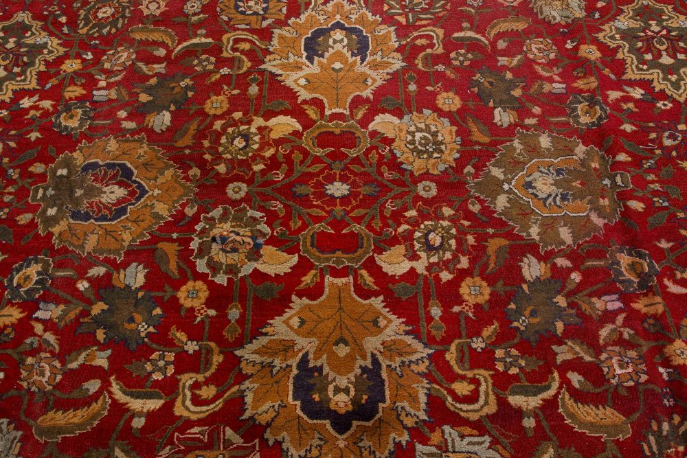 Authentic Indian Agra Bold Red Handmade Wool Carpet BB7421