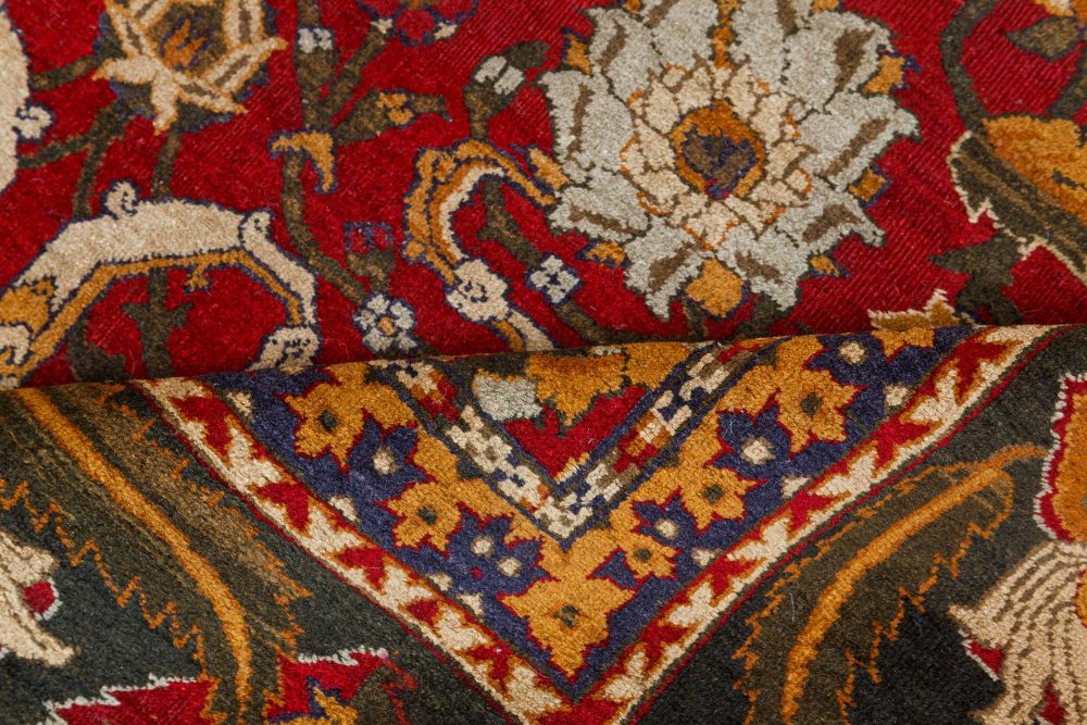 Authentic Indian Agra Bold Red Handmade Wool Carpet BB7421