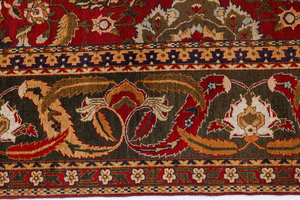 Authentic Indian Agra Bold Red Handmade Wool Carpet BB7421