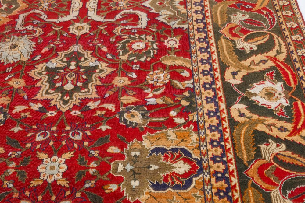 Authentic Indian Agra Bold Red Handmade Wool Carpet BB7421