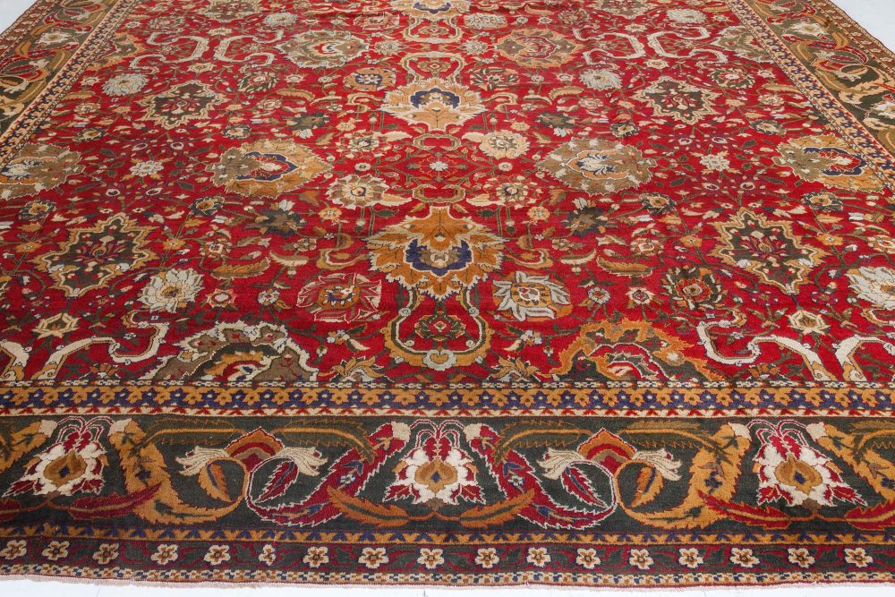 Authentic Indian Agra Bold Red Handmade Wool Carpet BB7421