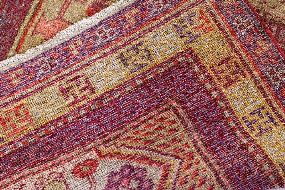 Mid-20th century Khotan “Samarkand” Purple, Red and Yellow Handmade Wool Rug BB7425