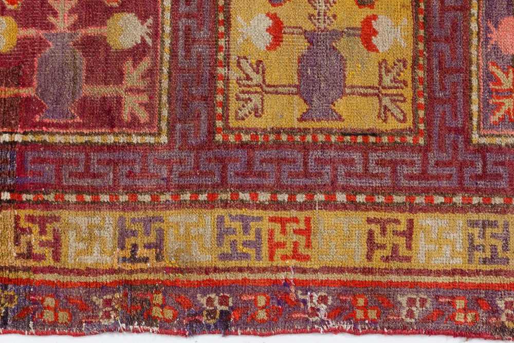 Mid-20th century Khotan “Samarkand” Purple, Red and Yellow Handmade Wool Rug BB7425