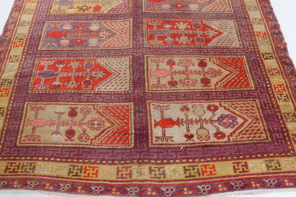 Mid-20th century Khotan “Samarkand” Purple, Red and Yellow Handmade Wool Rug BB7425